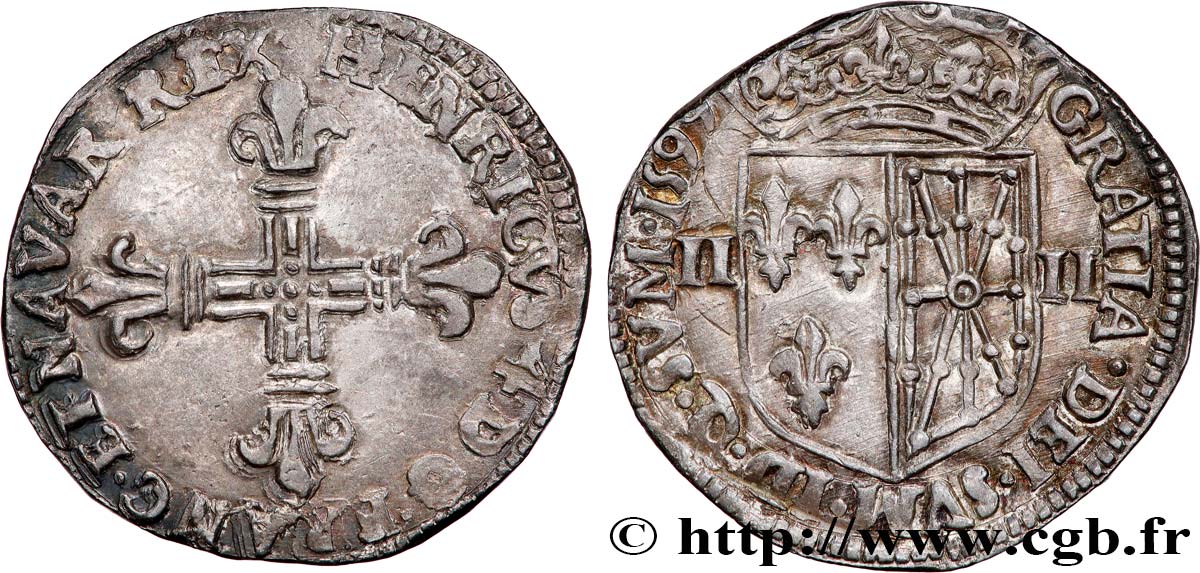 HENRY IV Quart d écu de Navarre 1597 Saint-Palais MBC+/EBC