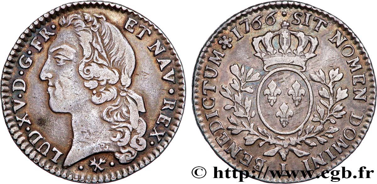 LOUIS XV DIT LE BIEN AIMÉ Cinquième d’écu aux branches d’olivier, tête ceinte d’un bandeau 1766 Bayonne TTB