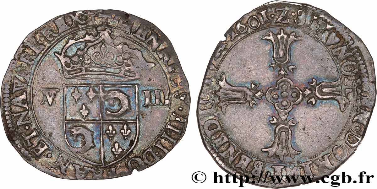 HENRI IV LE GRAND Huitième d écu du Dauphiné 1601 Grenoble TTB
