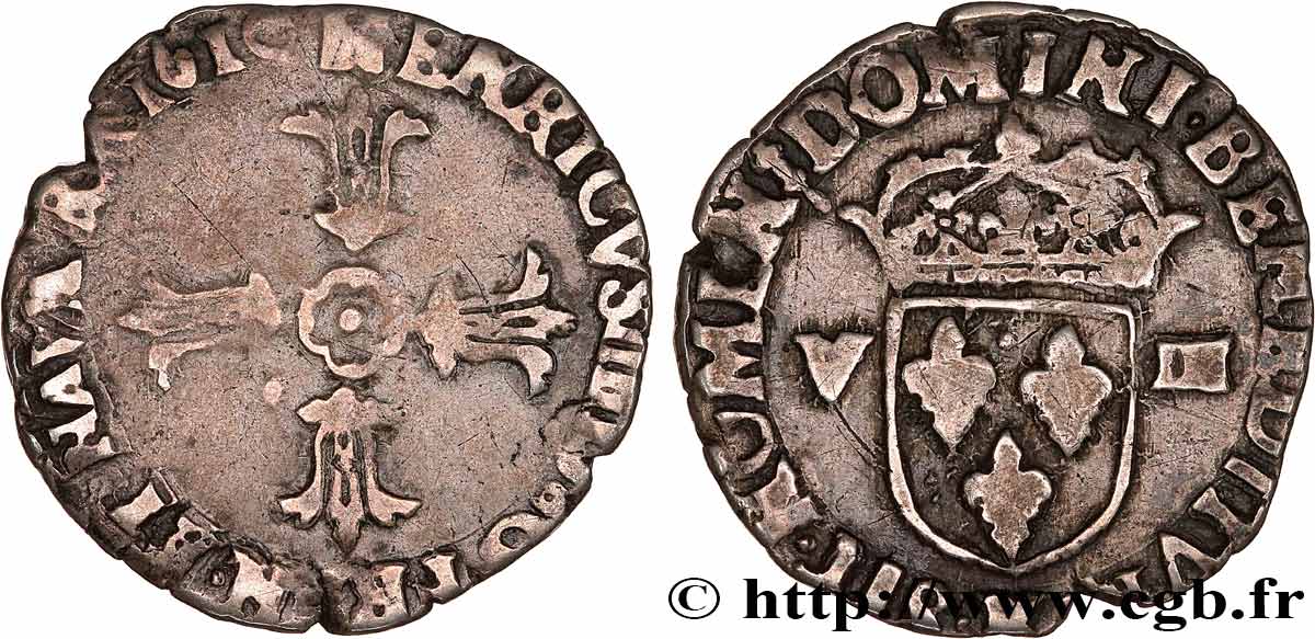 HENRY IV Huitième d écu, croix feuillue de face 1610 Bordeaux BC+