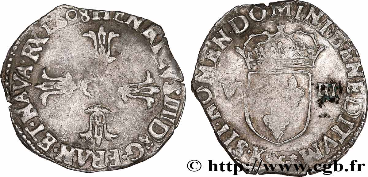 HENRI IV LE GRAND Huitième d écu, croix feuillue de face 1608 Bordeaux TB+