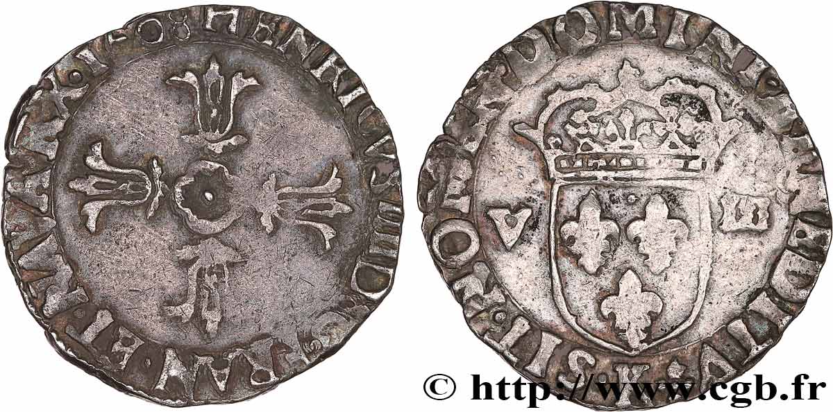 HENRY IV Huitième d écu, croix feuillue de face 1608 Bordeaux BC+