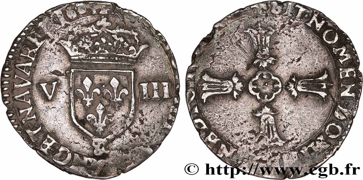 HENRI IV LE GRAND Huitième d écu, écu de face, 2e type 1604 Aix-en-Provence TB