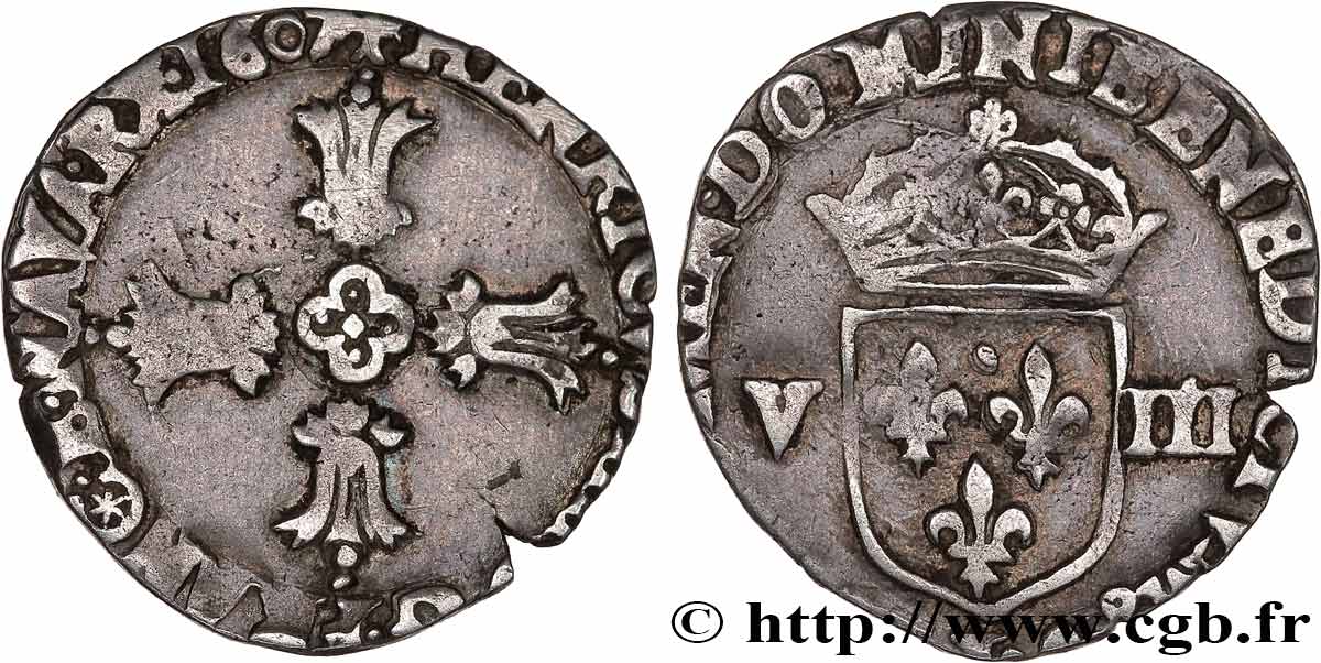 HENRI IV LE GRAND Huitième d écu, croix feuillue de face 1607 Bayonne TTB