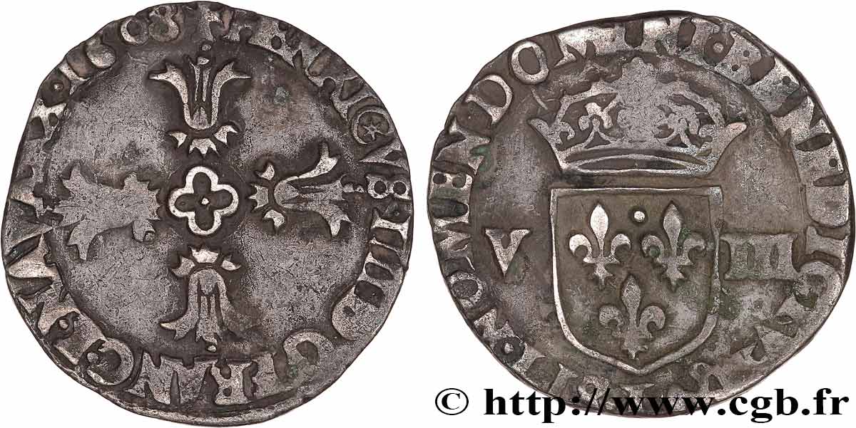 HENRI IV LE GRAND Huitième d écu, croix feuillue de face 1603 Bayonne TB+