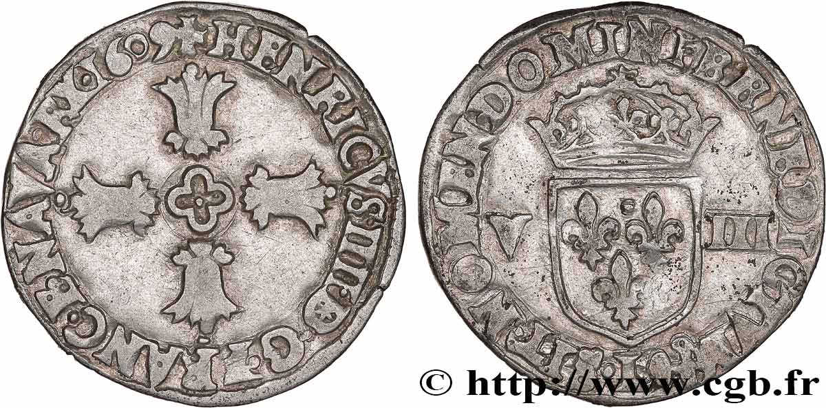HENRI IV LE GRAND Huitième d écu, croix feuillue de face 1609 Bayonne TTB