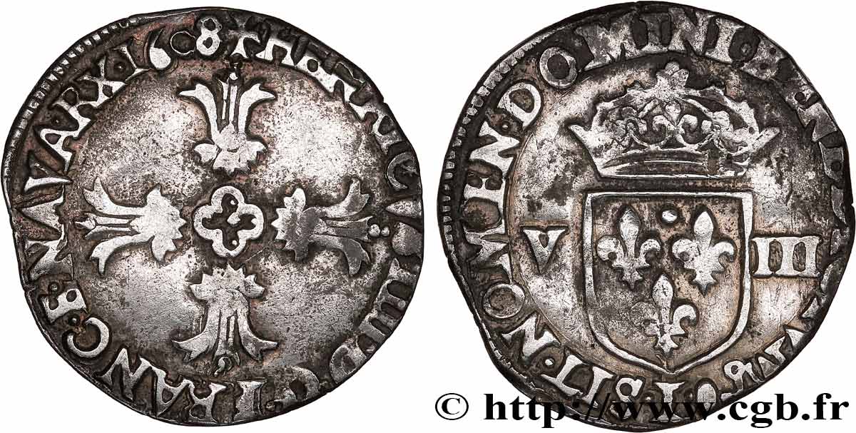 HENRI IV LE GRAND Huitième d écu, croix feuillue de face 1608 Bayonne TTB