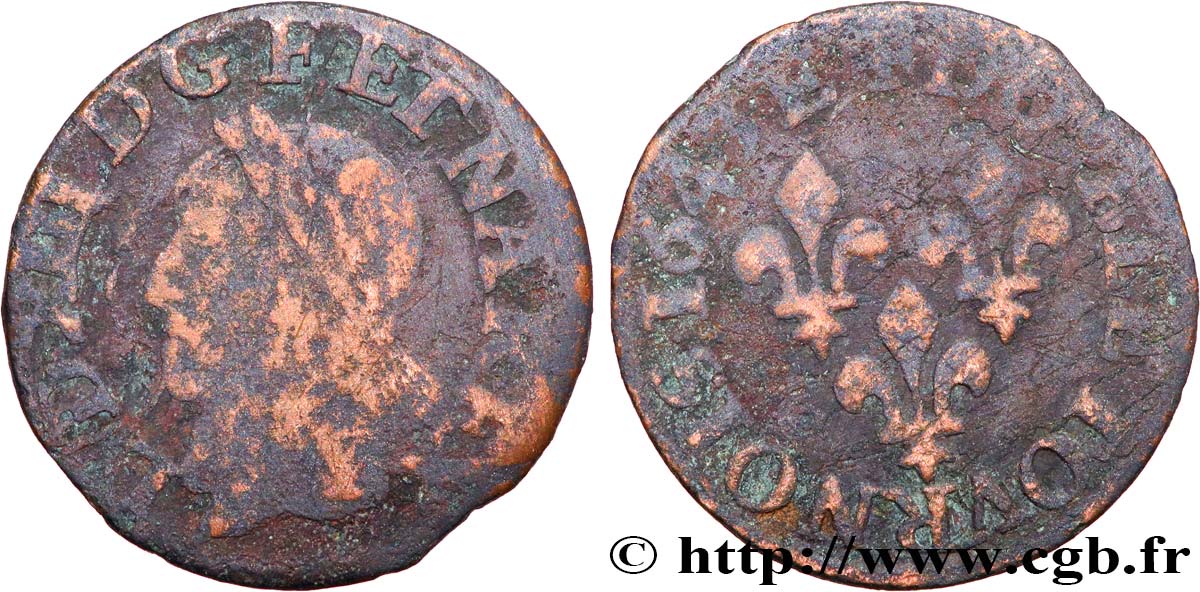 LOUIS XIII LE JUSTE Double tournois, type de Warin 1643 Tours TB