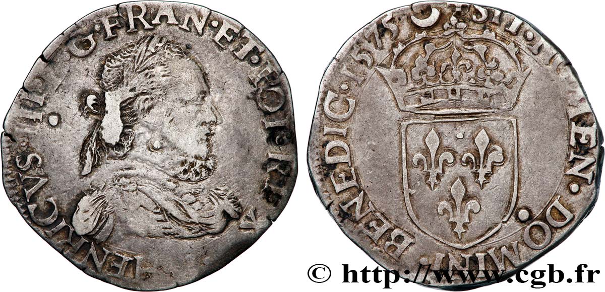 HENRI III Teston, 2e type 1575 Limoges TB+/TTB