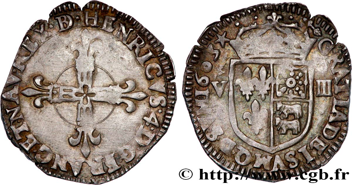 HENRY IV Huitième d écu de Béarn 1603 Morlaàs XF/AU
