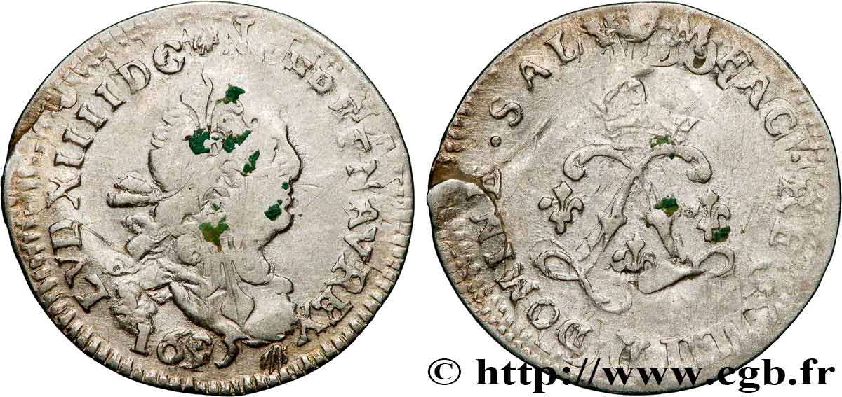 LOUIS XIV  THE SUN KING  Quatre sols aux deux L couronnées 1695 Troyes VF