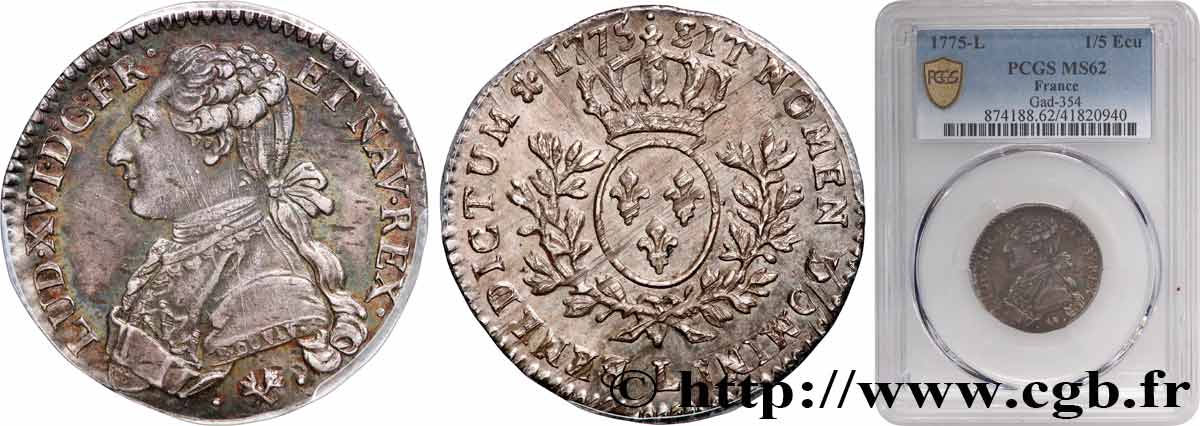 LOUIS XVI Cinquième d&nbsp;écu aux branches d&nbsp;olivier 1775 Bayonne SUP62