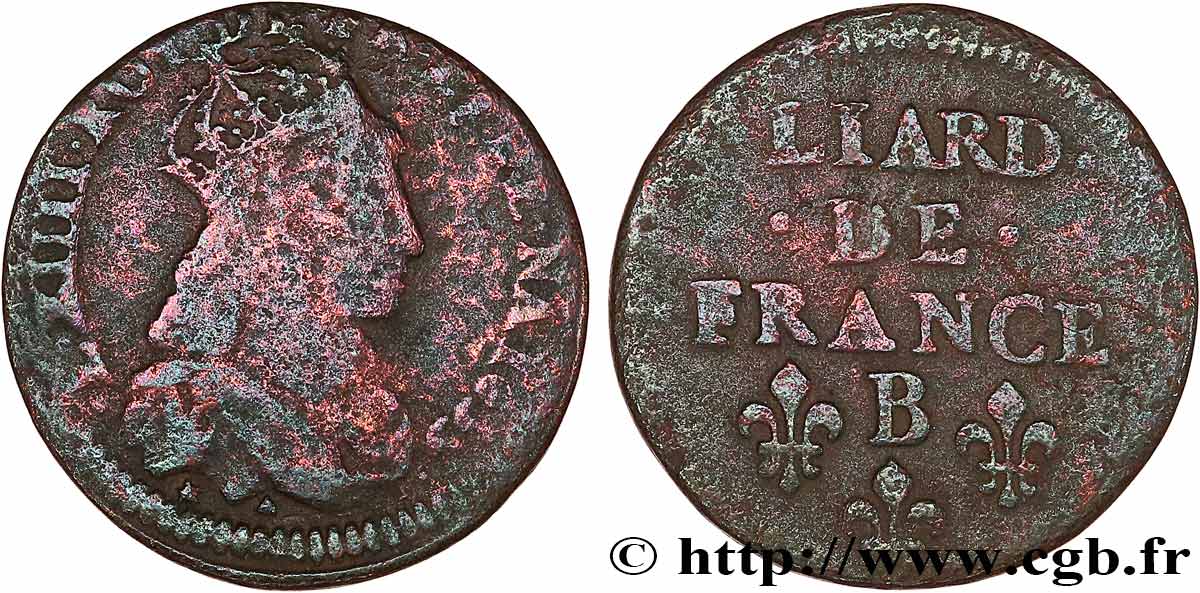 LOUIS XIV LE GRAND OU LE ROI SOLEIL Liard de cuivre, 2e type 1655 Pont-de-l’Arche TB