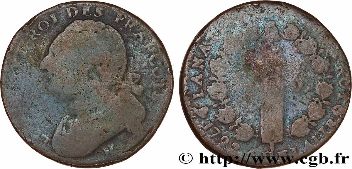 LOUIS XVI 12 deniers dit “au faisceau” type FRANÇOIS 1792 Montpellier fS