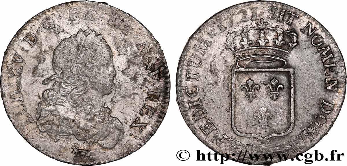 LOUIS XV  THE WELL-BELOVED  Tiers d écu de France 1721 Paris VF