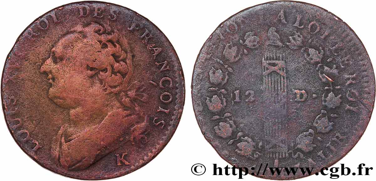 LOUIS XVI 12 deniers dit  au faisceau , type FRANCOIS 1792 Bordeaux MB