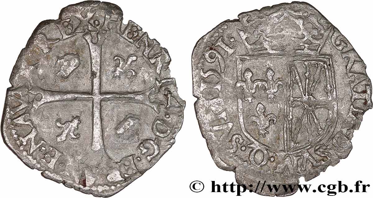 HENRI IV LE GRAND Douzain de Navarre, 2e type 1591 Saint-Palais TB+