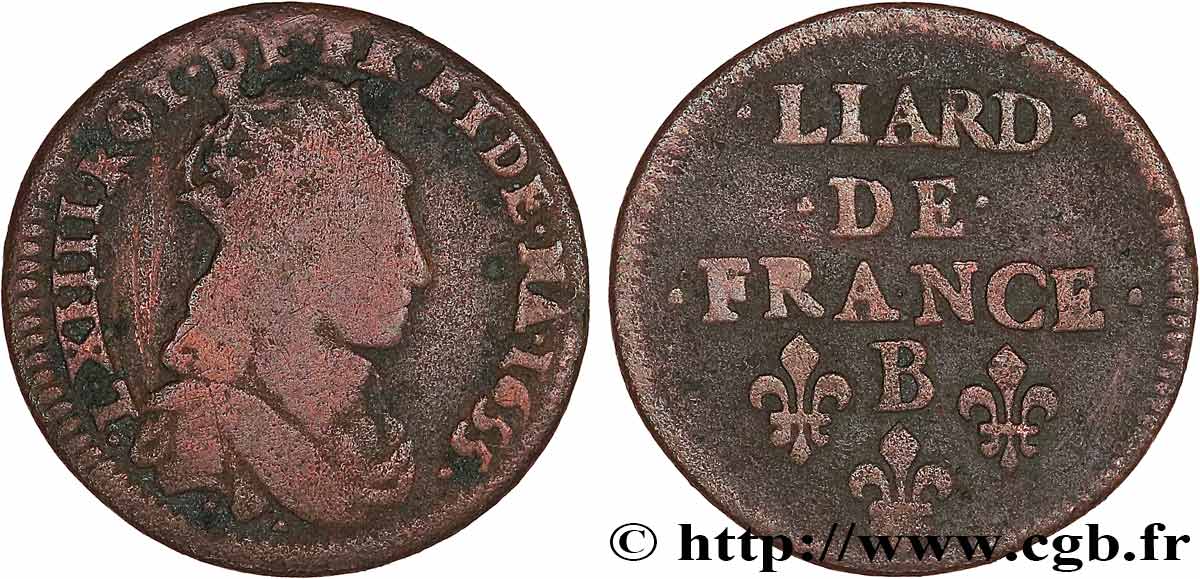 LOUIS XIV LE GRAND OU LE ROI SOLEIL Liard du 2e type 1655 Acquigny TB