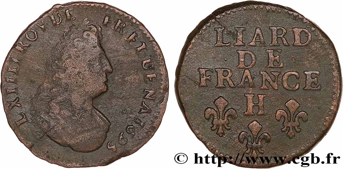 LOUIS XIV LE GRAND OU LE ROI SOLEIL Liard, 3e type, buste âgé 1695 La Rochelle TB/TB+