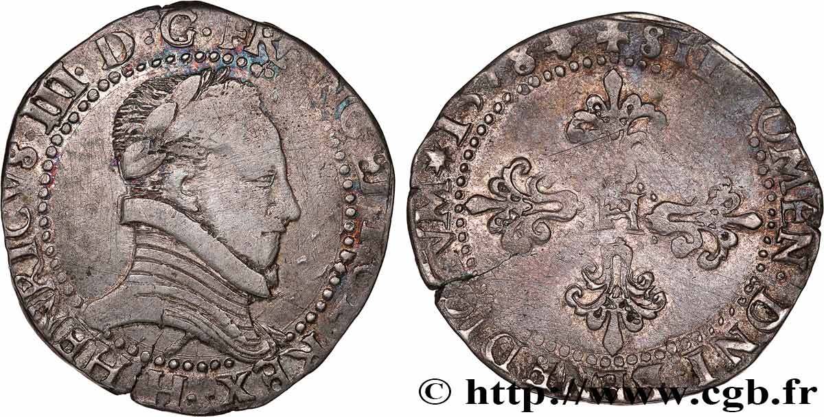 HENRI III Demi-franc au col plat 1578 La Rochelle TB+
