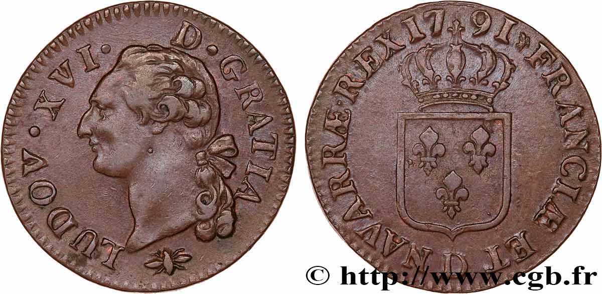 LOUIS XVI Sol dit  à l écu  1791 Lyon TTB+