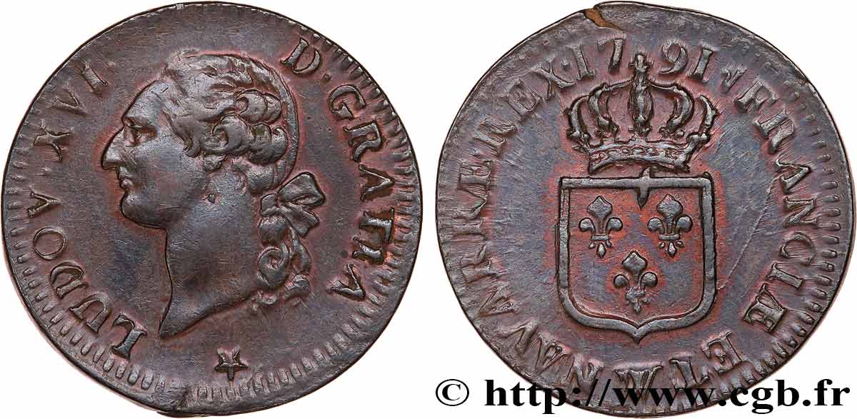 LOUIS XVI Sol dit  à l écu  1791 Lille TTB+