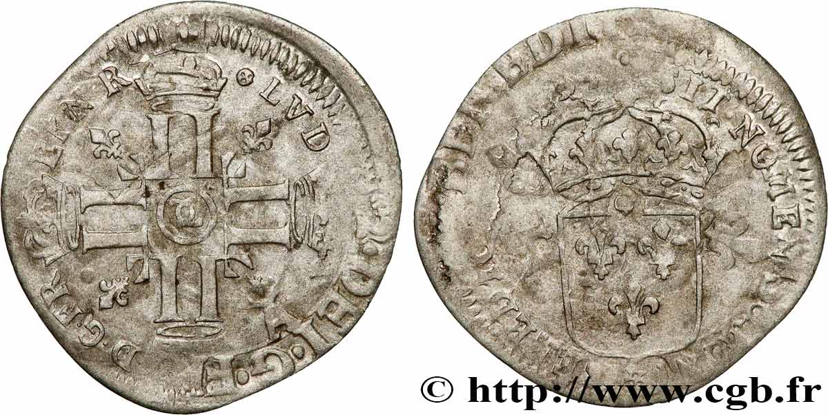 LOUIS XIV LE GRAND OU LE ROI SOLEIL Quinzain aux huit L n.d. Besançon TB