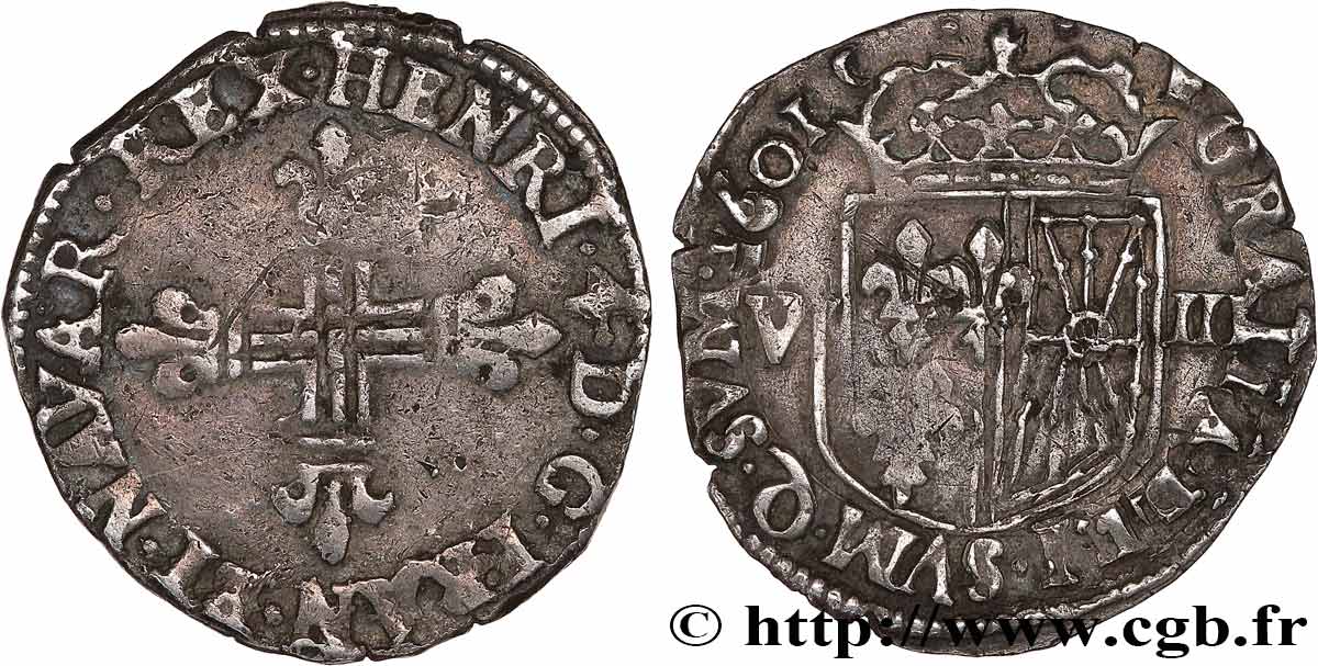 HENRI IV LE GRAND Huitième d écu de Navarre 1601 Saint-Palais TTB