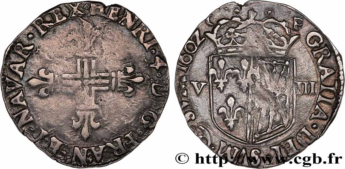 HENRI IV LE GRAND Huitième d écu de Navarre 1602 Saint-Palais TTB