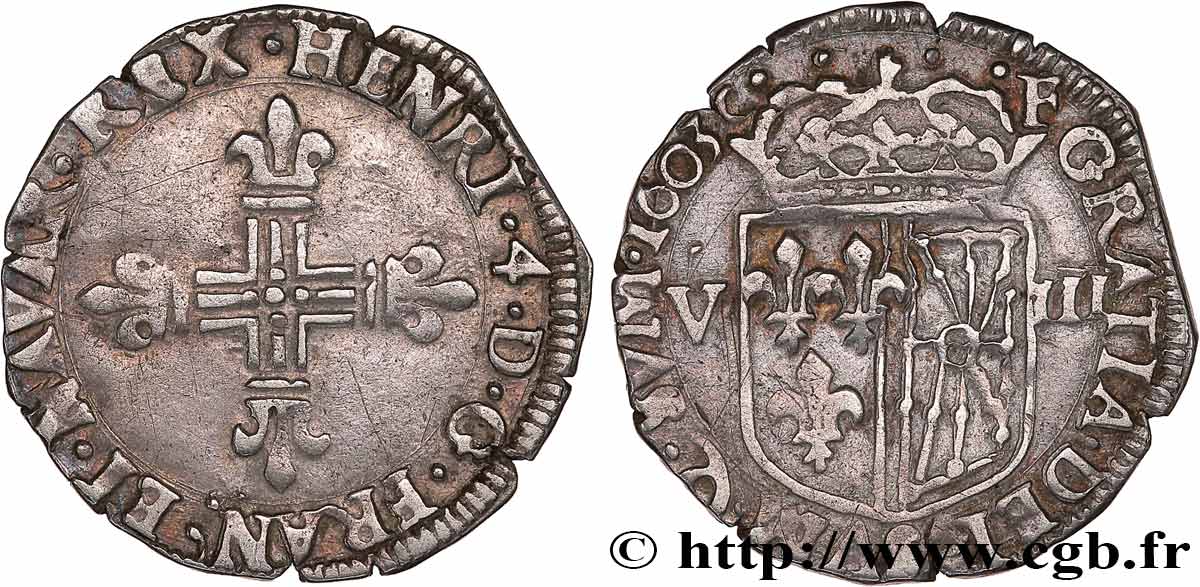 HENRI IV LE GRAND Huitième d écu de Navarre 1603 Saint-Palais TTB
