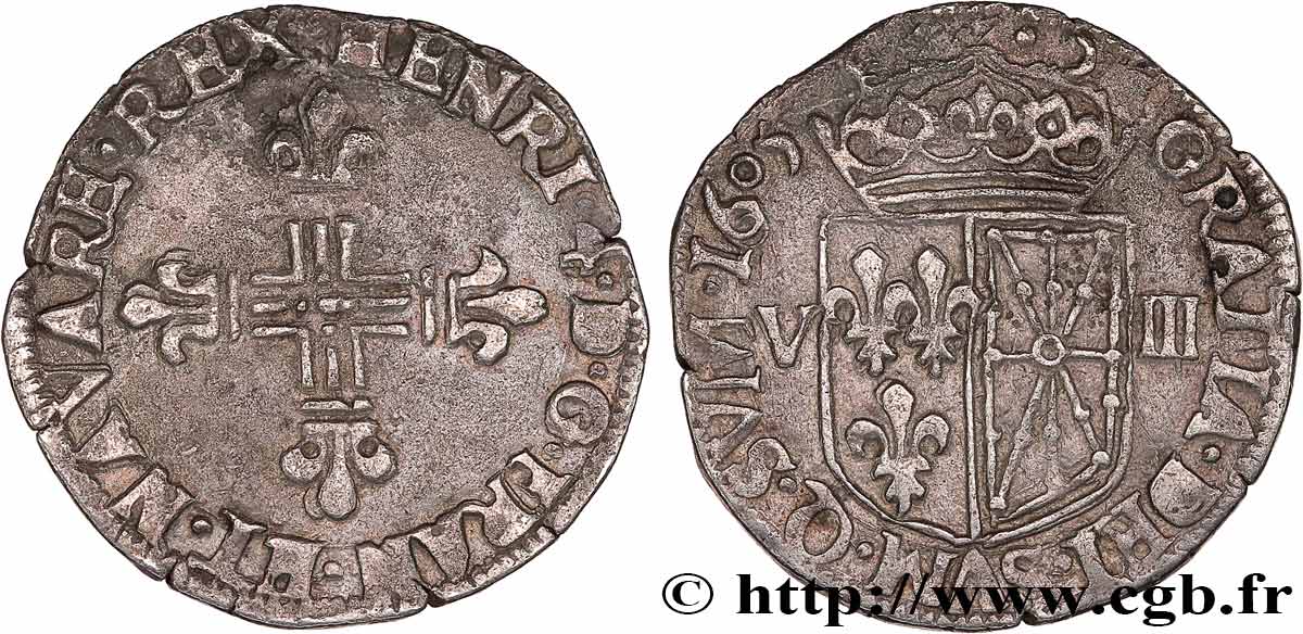 HENRI IV LE GRAND Huitième d écu de Navarre 1605 Saint-Palais TTB