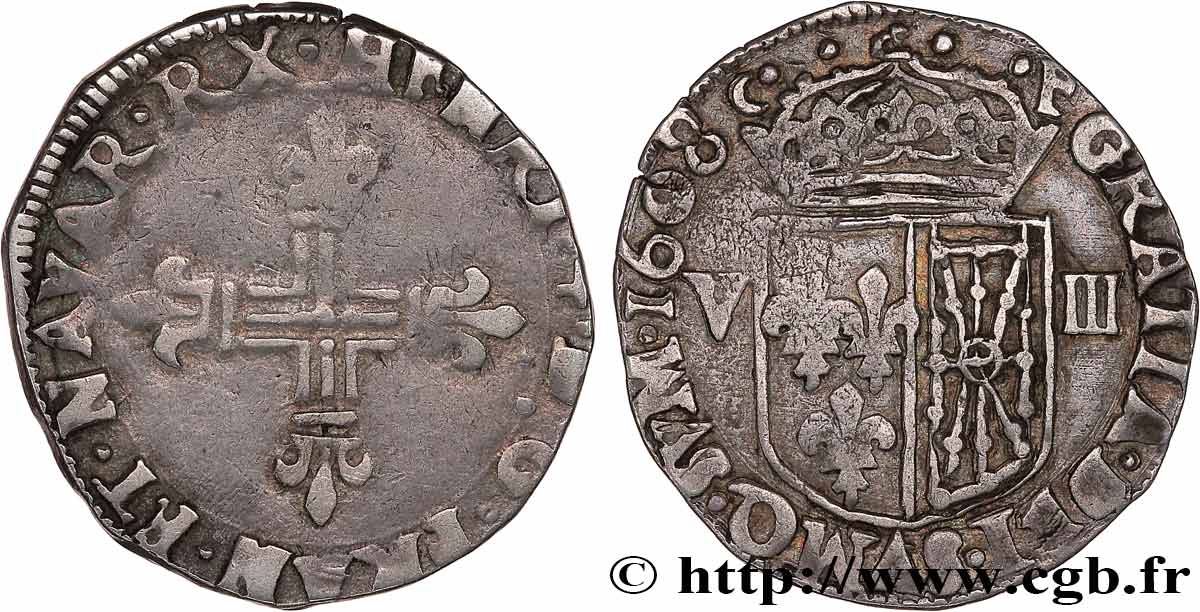 HENRI IV LE GRAND Huitième d écu de Navarre 1608 Saint-Palais TTB