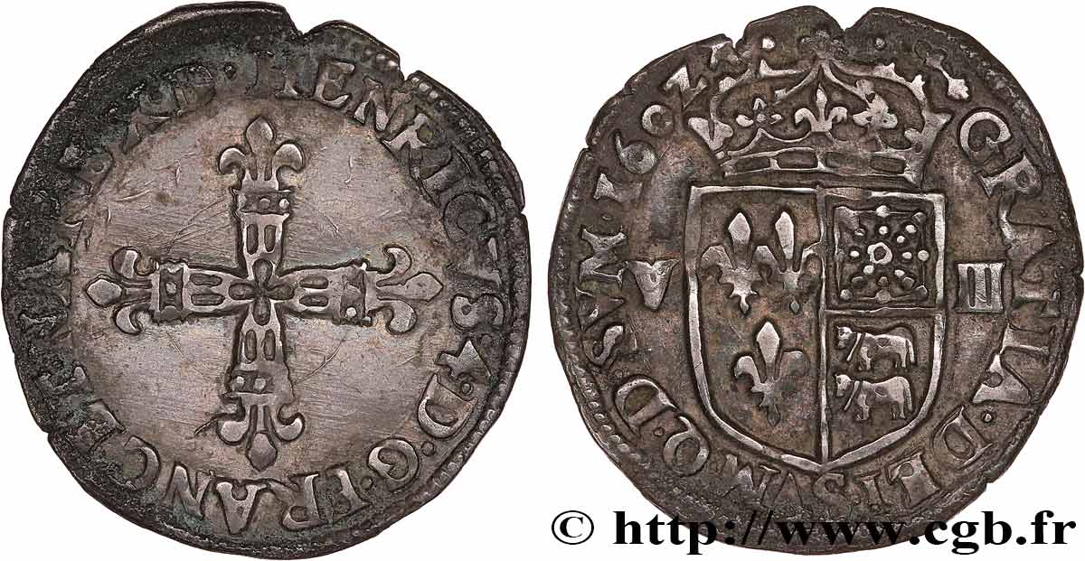 HENRI IV LE GRAND Huitième d écu de Béarn 1602 Morlaàs TTB+
