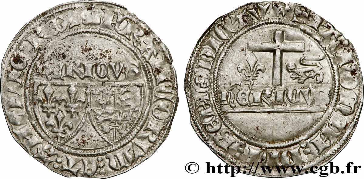 HENRY VI DE LANCASTRE - ROI DE FRANCE (1422-1453) - ROI D ANGLETERRE (1422-1461) et (1470-1471) Blanc aux écus 23/11/1423 Amiens TTB+
