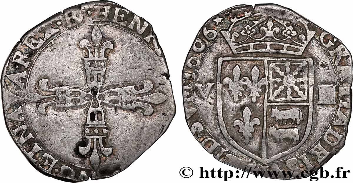HENRI IV LE GRAND Huitième d écu de Béarn 1606 Morlaàs TTB