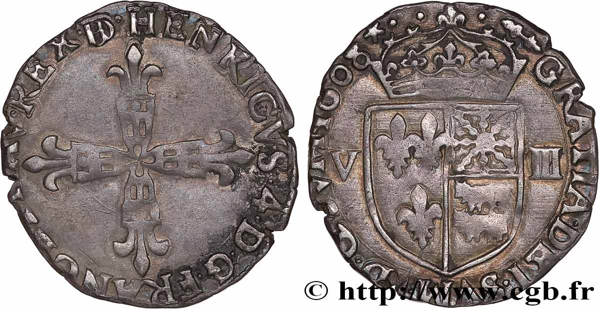 HENRI IV LE GRAND Huitième d écu de Béarn 1608 Morlaàs TTB