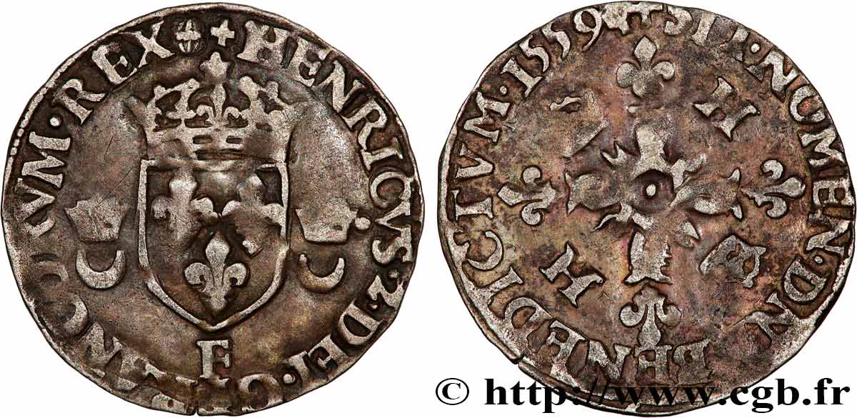 HENRI II Douzain aux croissants 1559 Angers TTB