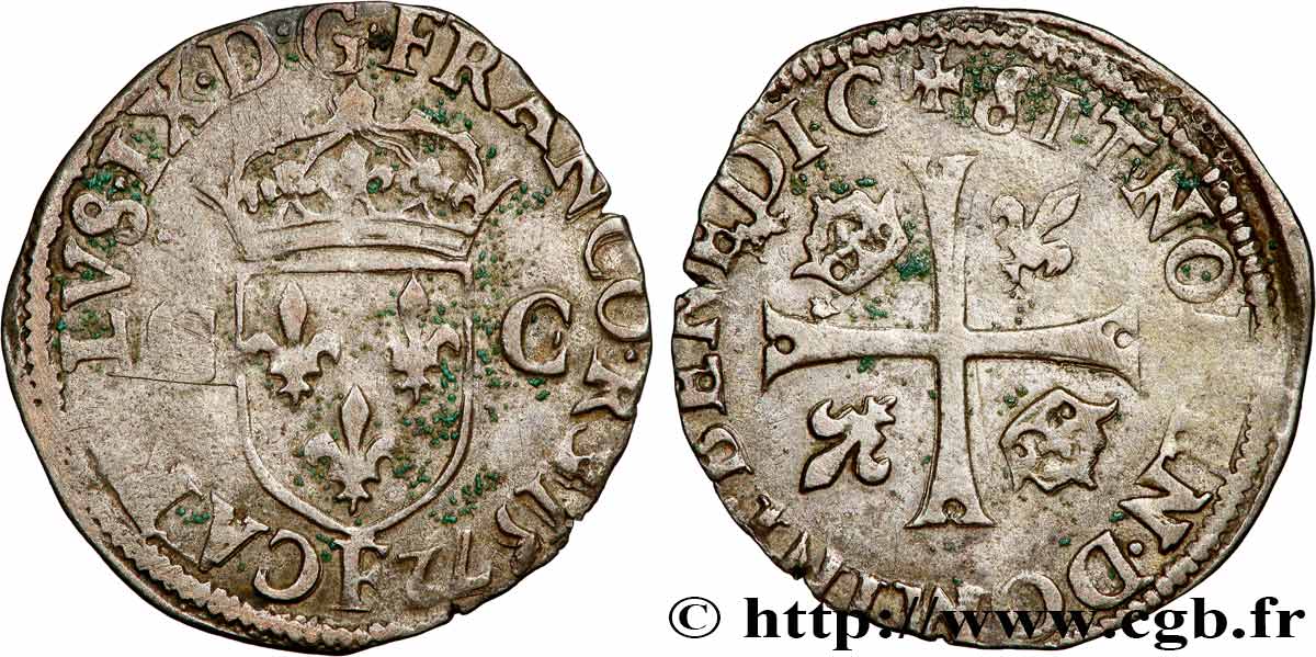 CHARLES IX Douzain aux deux C 1572 Angers TB+