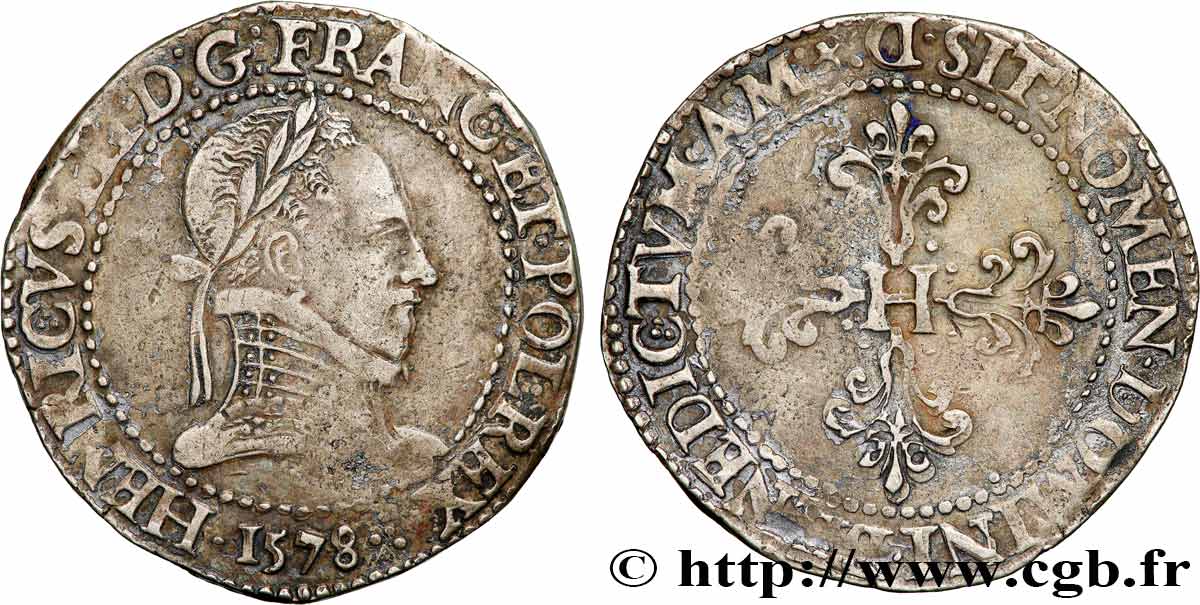 HENRY III Franc au col plat 1578 Lyon XF