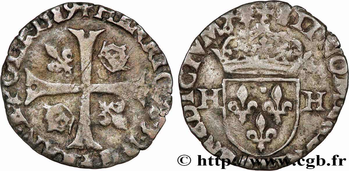 HENRI III Douzain aux deux H, 4e type 1589 Bayonne TB+