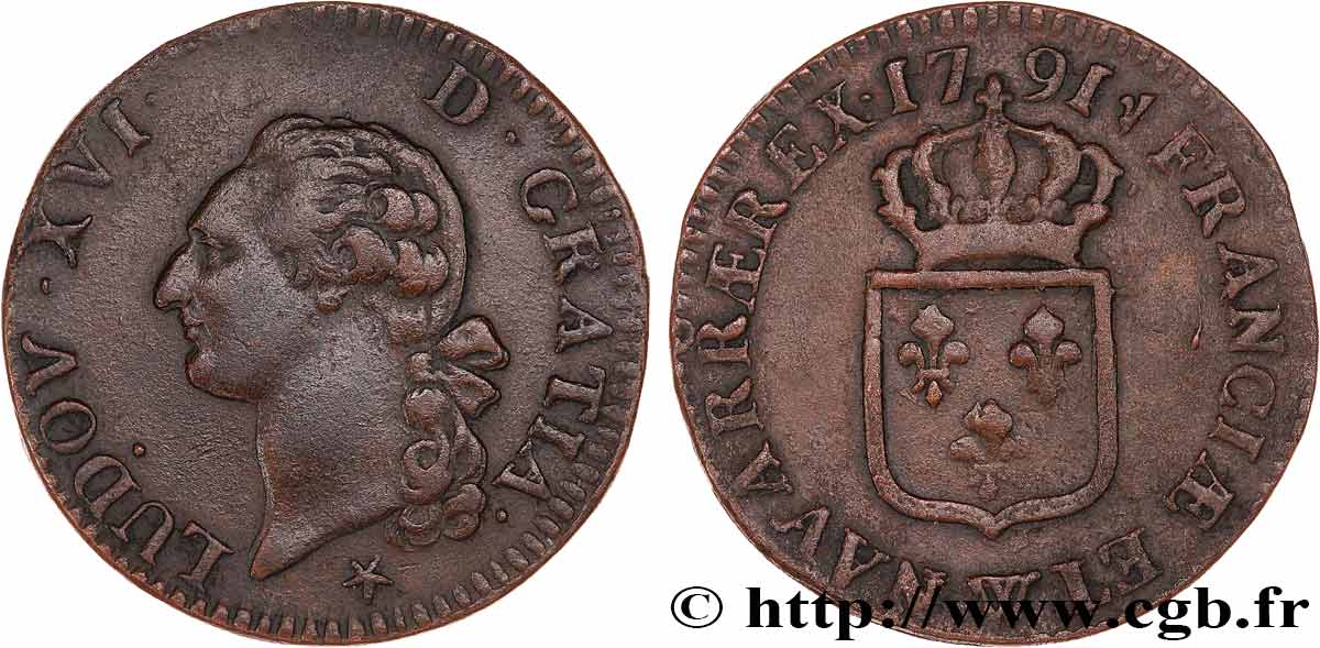 LOUIS XVI Sol dit  à l écu  1791 Lille TTB+