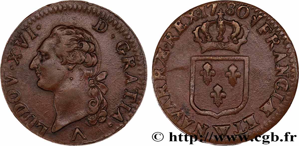 LOUIS XVI Sol dit &nbsp;à l&nbsp;écu&nbsp; 1780 Lille SUP