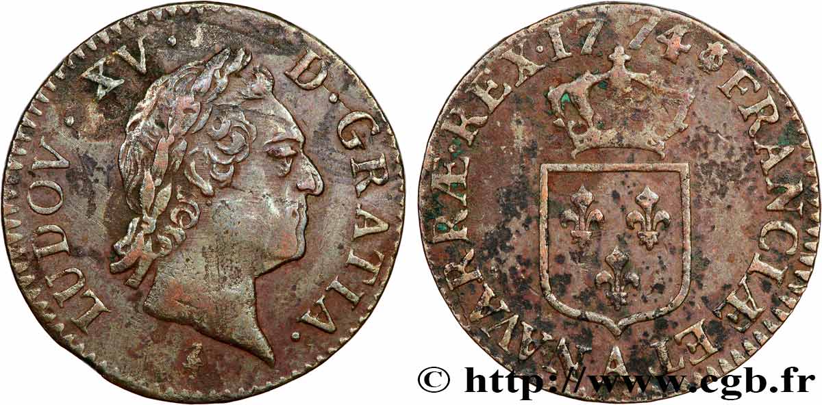 LOUIS XV DIT LE BIEN AIMÉ Demi-sol dit &nbsp;à la vieille tête&nbsp; 1774 Paris TB+