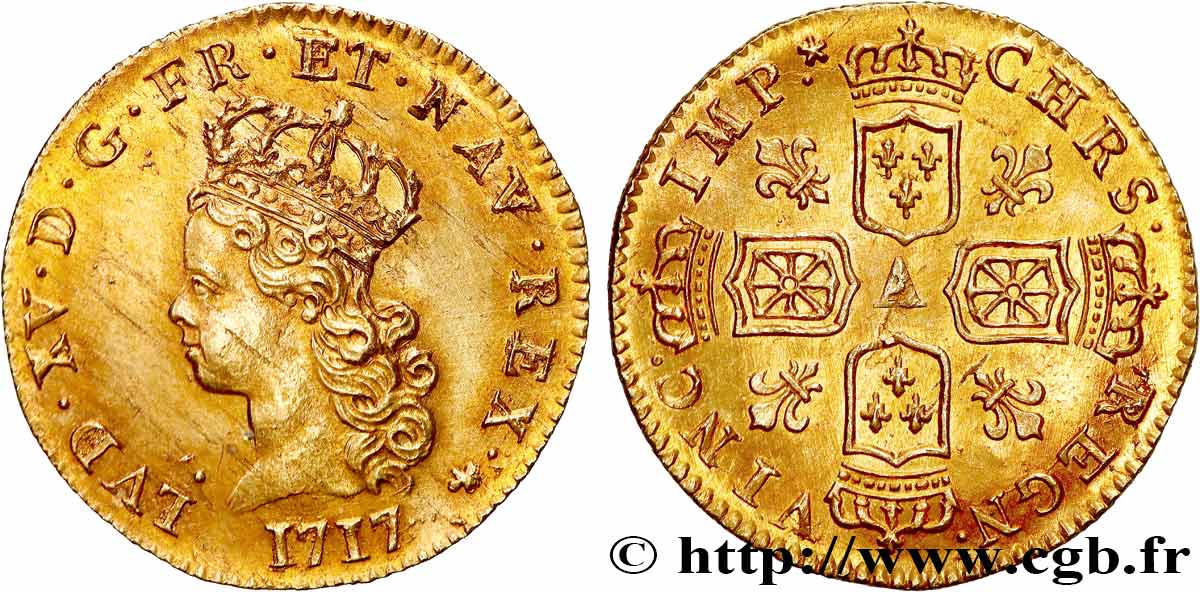 LOUIS XV  THE WELL-BELOVED  Demi-louis d’or aux quatre écus couronnés 1717 Paris EBC