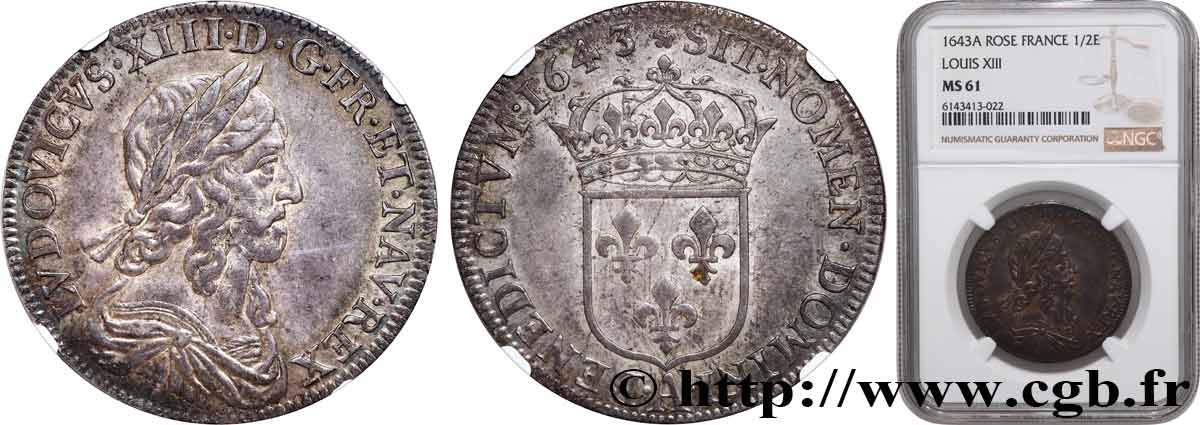 LOUIS XIII LE JUSTE Demi-écu, buste drapé et cuirassé (2e buste de Jean Warin) 1643 Paris, Monnaie de Matignon SUP61