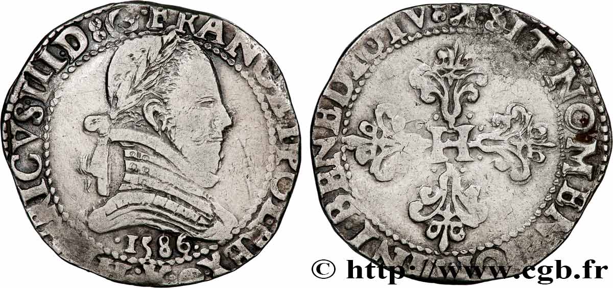 HENRI III Franc au col plat 1586 Bordeaux TTB