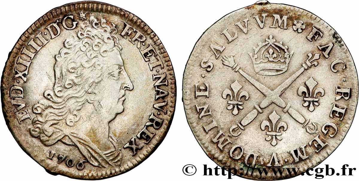 LOUIS XIV  THE SUN KING  10 sols aux insignes 1706 Paris q.SPL