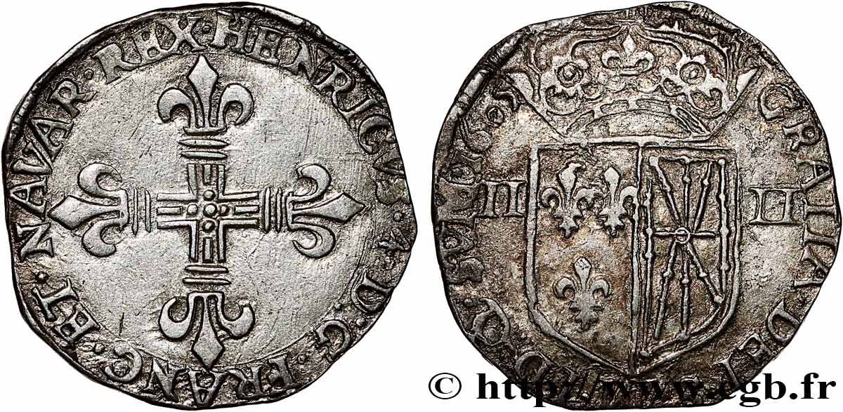 HENRY IV Quart d&nbsp;écu de Navarre 1605 Saint-Palais AU