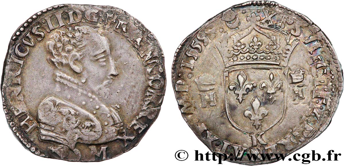 FRANCIS II. COINAGE AT THE NAME OF HENRY II Teston à la tête nue, 3e type 1559 Bordeaux AU