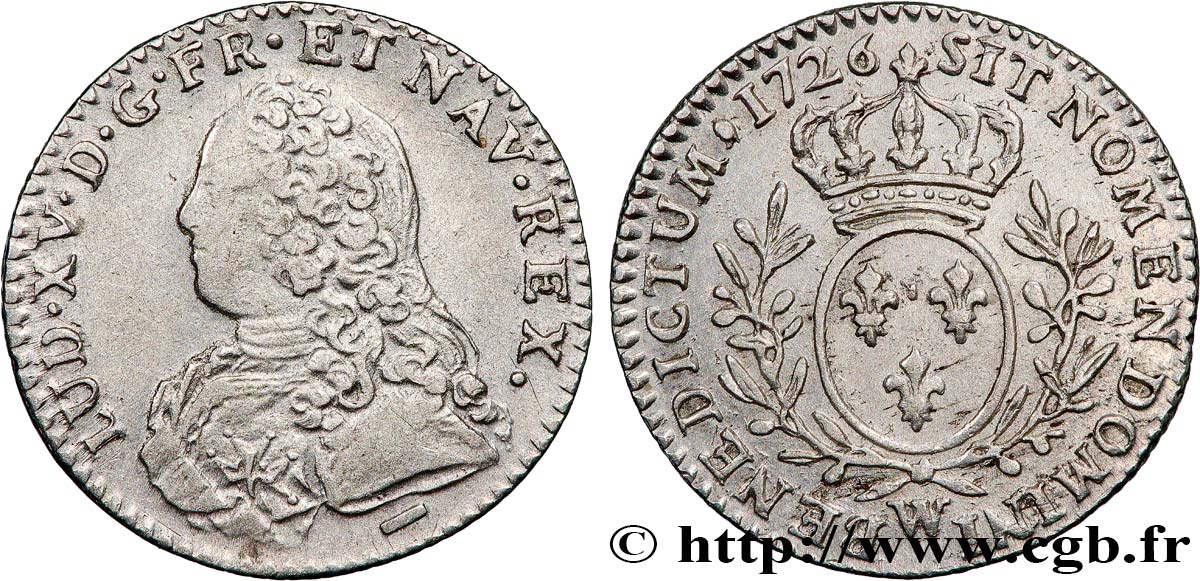 LOUIS XV  THE WELL-BELOVED  Dixième d’écu aux branches d’olivier, buste habillé 1726 Lille SS